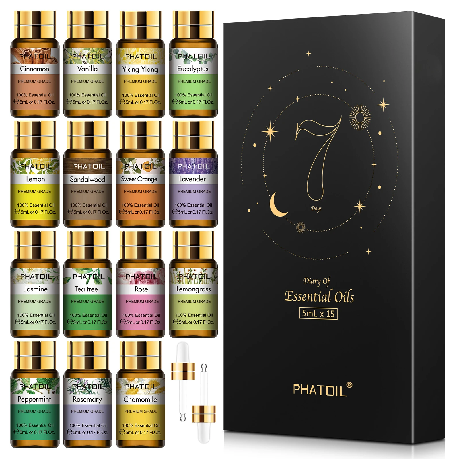 PHATOIL 15 pièces ensemble d'huiles essentielles arôme végétal naturel huiles essentielles diffuseur Eucalyptus vanille menthe lavande Rose huile d'arbre à thé
