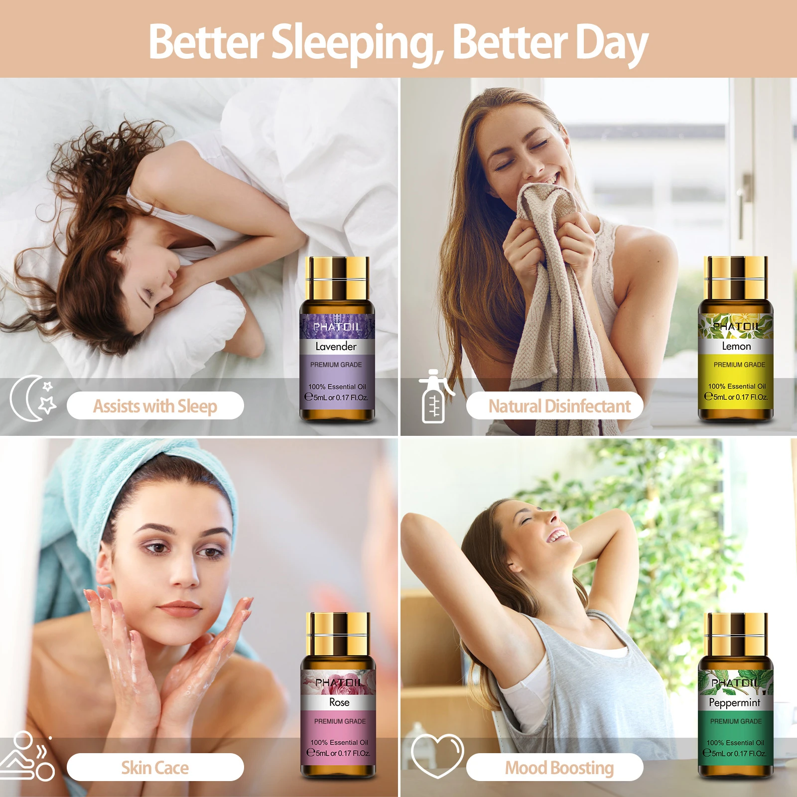 PHATOIL 15 pièces ensemble d'huiles essentielles arôme végétal naturel huiles essentielles diffuseur Eucalyptus vanille menthe lavande Rose huile d'arbre à thé 4